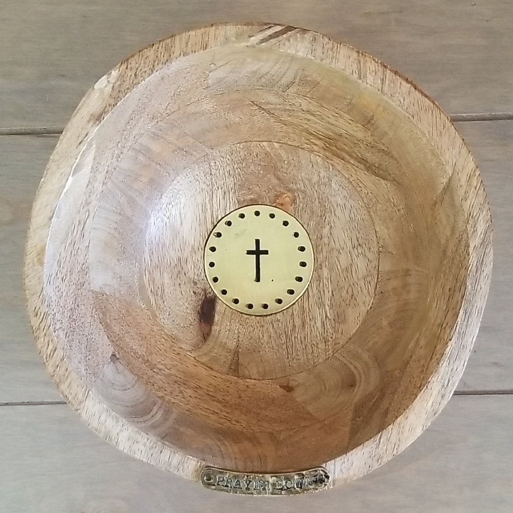 Mud Pie Wood Prayer Bowl with Brass Accents